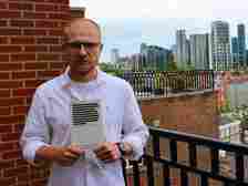 Author turned soldier Oleksandr Mykhed is pictured in London during the promotion of his book ‘The Language of War’ (Tom Watling)