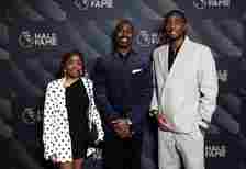 Andy Cole poses for a photo with family and friends during the Premier League Hall of Fame 2024 Inductions event at HERE at Outernet on April 23, 2...