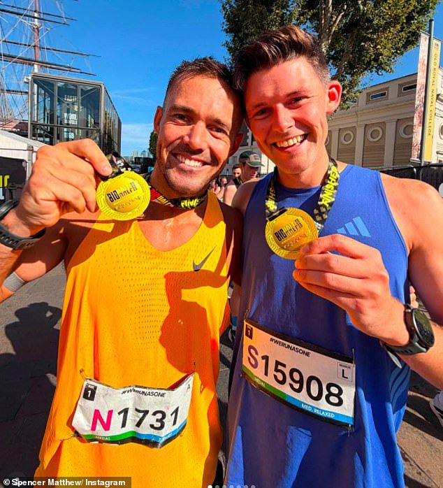 Spencer Matthews secured a half marathon PB as he runs latest race on Sunday just five days after wife Vogue Williams gave birth to their fourth child