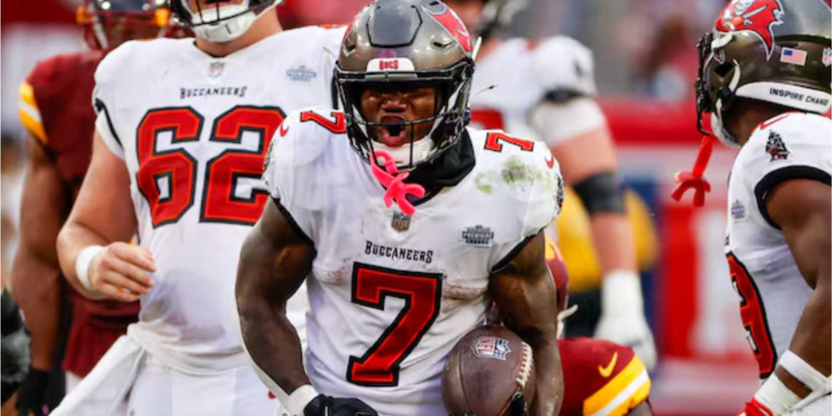 Bucky Irving RB Tampa Bay Buccaneers celebrates big play Week 3, 2024