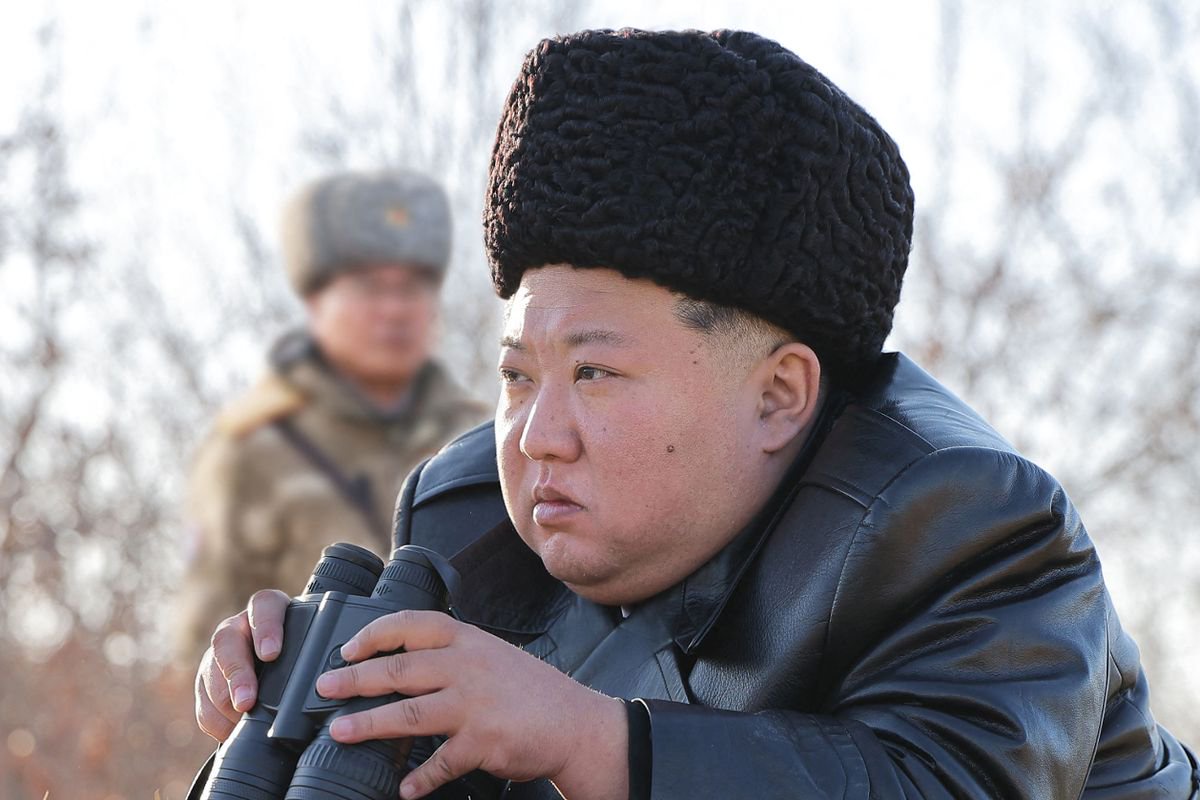 North Korea's leader Kim Jong Un observing the launch of a strategic cruise missile during a drill by the Korean People's Army, on the coast of the "West Sea of Korea", or Yellow Sea, in North Korea