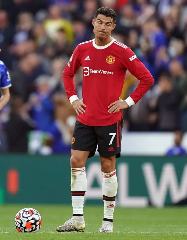 Manchester United's Cristiano Ronaldo stands dejected after the fourth goal during the Premier League match at the King Power Stadium, Leicester
