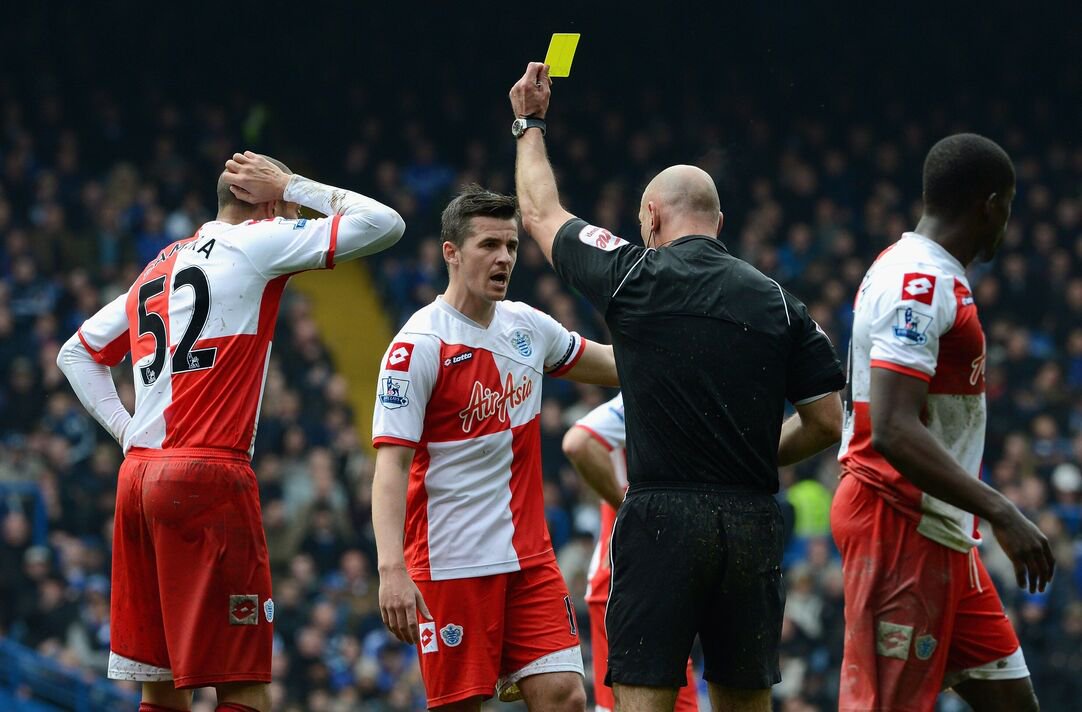 Joey Barton shown yellow card in Chelsea v QPR