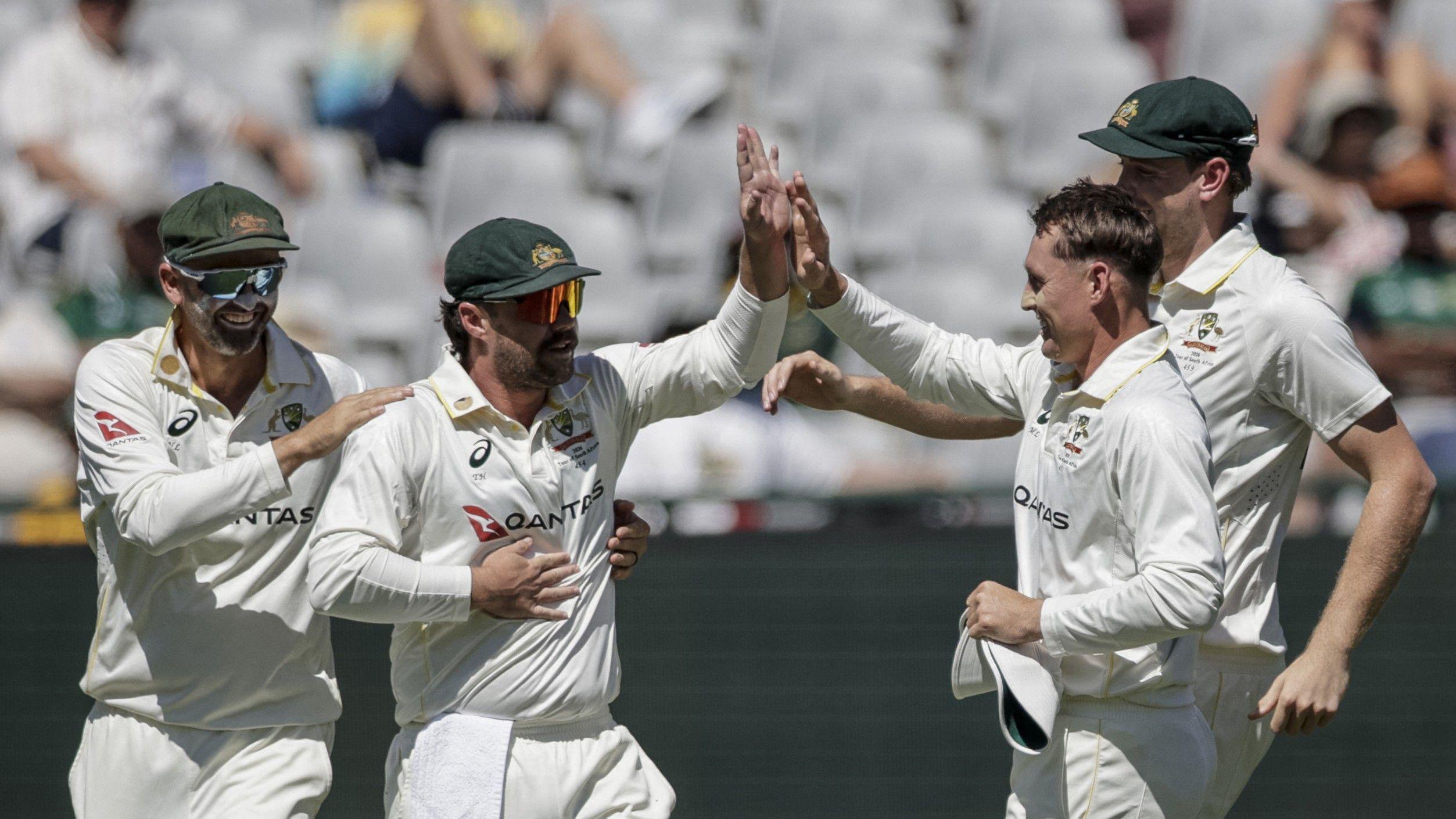 Australia celebrate Aiden Markram wicket