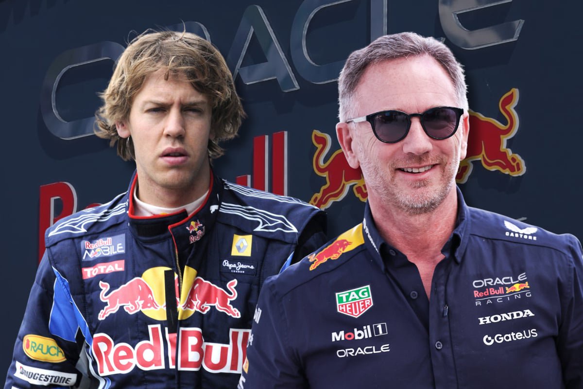 Sebastian Vettel and Christian Horner are pictured in a Red Bull composite — Photo: © IMAGO