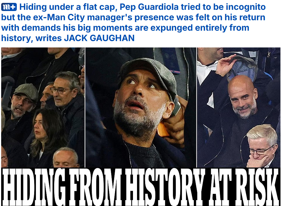 Pep Guardiola 'hiding' under his flat cap at Man City v PSG