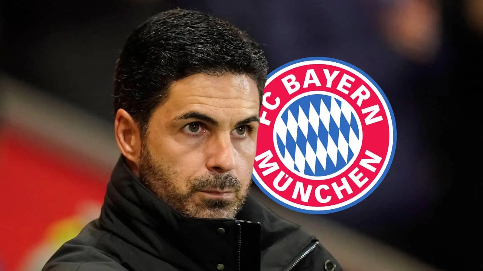 Arsenal manager Mikel Arteta, Bayern Munich badge