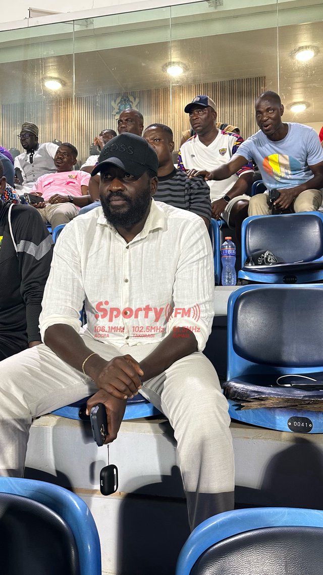 Desmond Ofei watches from the stands at the University of Ghana Stadium during Hearts of Oak’s Ghana Premier League clash with Basake Holy Stars.