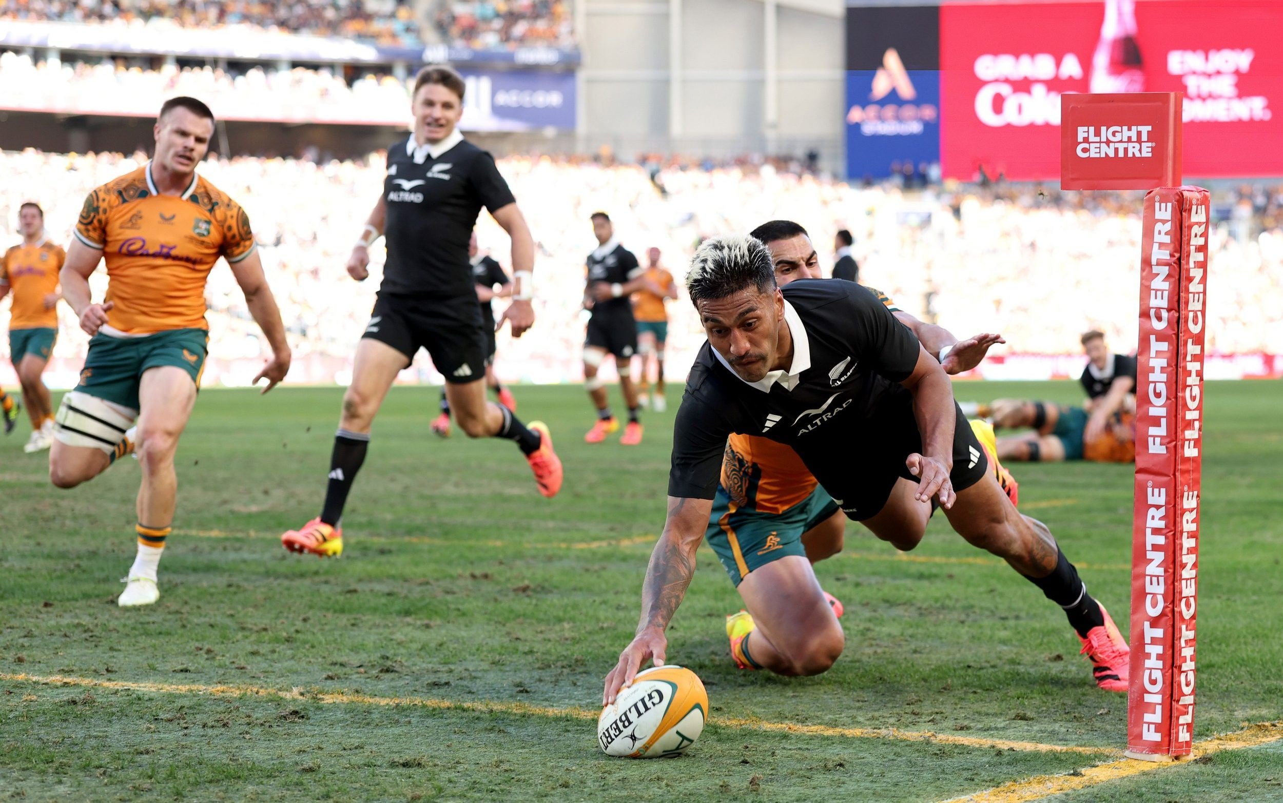 Rieko Ioane touches down for the All Blacks