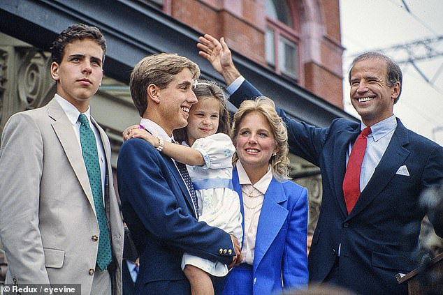 Joe Biden with his family after declaring he would run for president in 1987