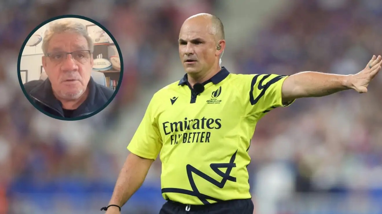 Former South African referee Jaco Peyper with an inset of URC head of match officials Tappe Henning.