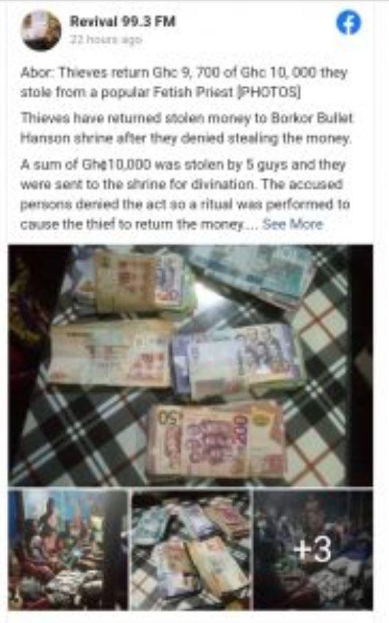 Robbers return Gh¢9,700 out of Gh¢10K stolen cash to Volta region shrine while crying for mercy