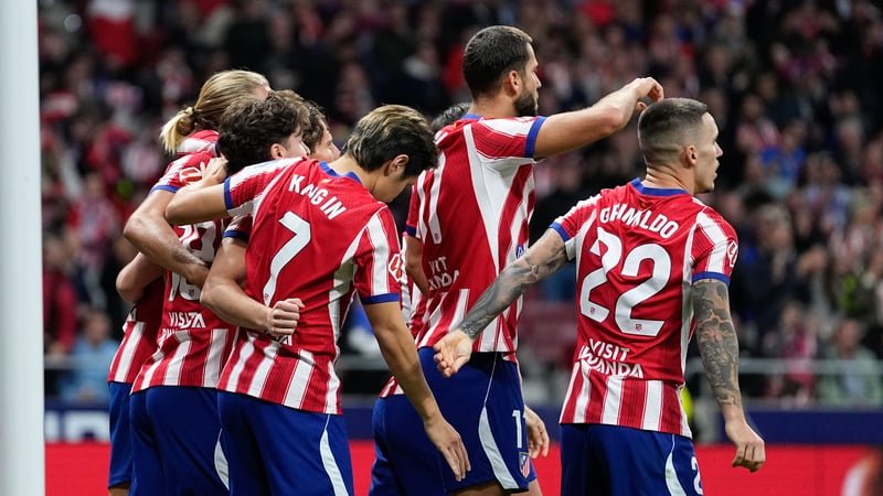Julian Alvarez of Atletico de Madrid celebrates after scoring his team's first goal with teammates during the Spanish League, LaLiga EA Sports, football match between Atletico de Madrid and Deportivo La Coruna at Riyadh Air Metropolitano stadium on Octobe