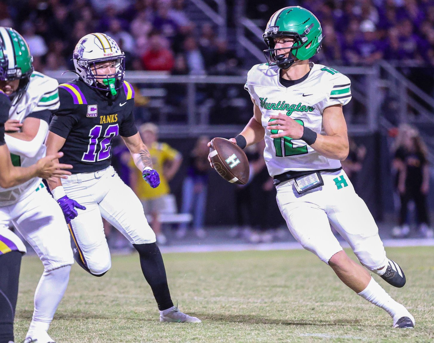 Huntington quarterback Frankie Hirsch looks for an open receiver in a game at Unioto on Oct. 9, 2026. 