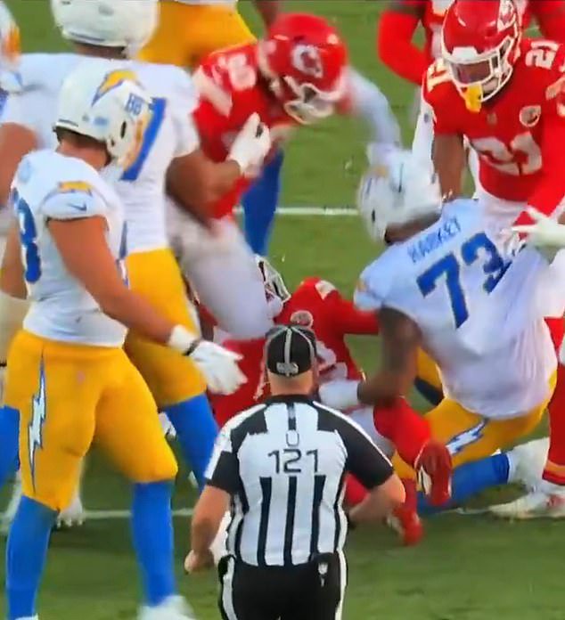 Roland-Wallace punched the helmet of Chargers tackle Alex Harkey in front of officials