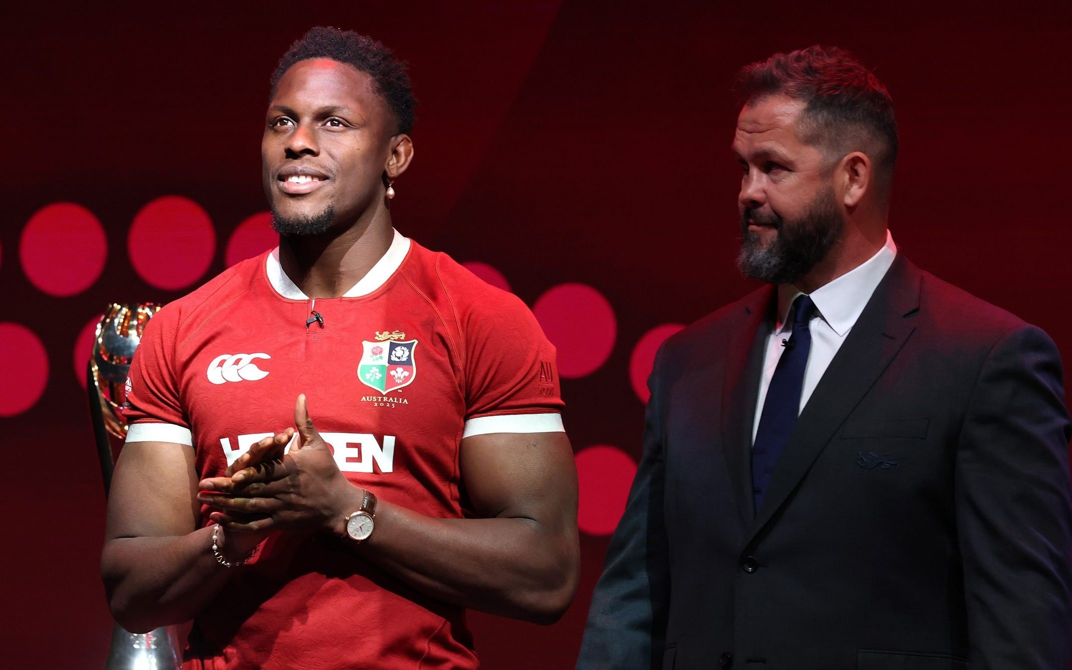 Maro Itoje and Andy Farrell before last year's Lions tour