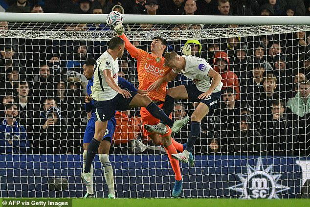 Mike Penders had a moment to forget on his full debut, punching in a Tottenham corner