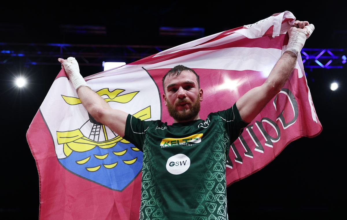 Kieran Molloy with a Galway GAA flag