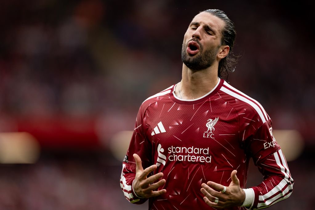 Dominik Szoboszlai of Liverpool gestures during the Premier League 2026/27 match between Liverpool FC and Fulham