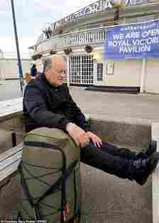 Gary is pictured sitting on a bench in Ramsgate where he has spent the last six weeks sleeping on the seafront