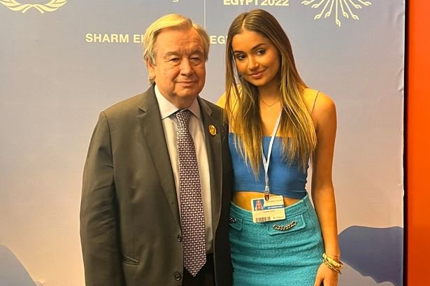 Sophia Kianni, 20, at COP27 with UN chief Antonio Guterres