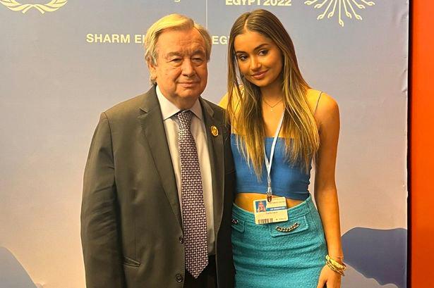 Sophia Kianni, 20, at COP27 with UN chief Antonio Guterres