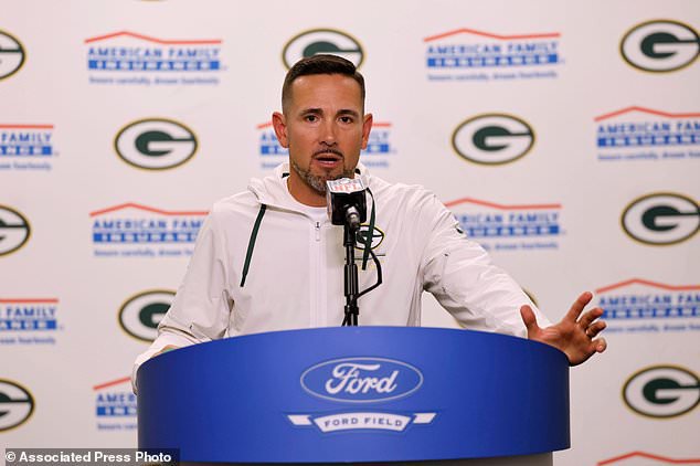 Green Bay Packers head coach Matt LaFleur speaks during a news conference after an NFL football game against the Detroit Lions, Sunday, Oct. 25, 2026, in Detroit. (AP Photo/Rey Del Rio)