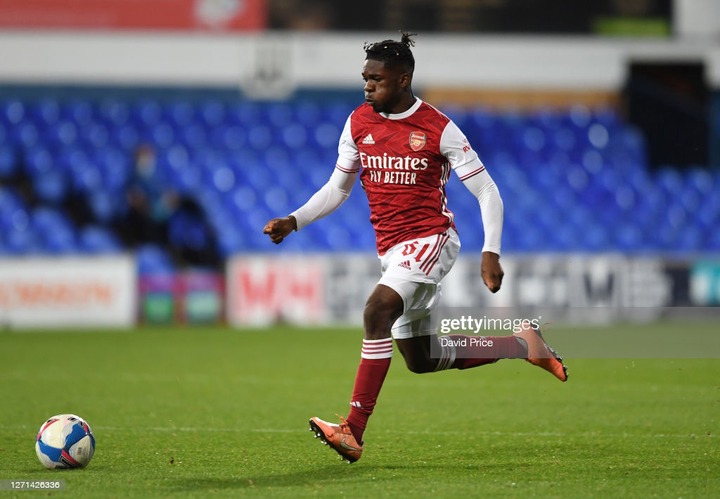 Tim Akinola of Arsenal during the Leasing.com Cup match between... News  Photo - Getty Images