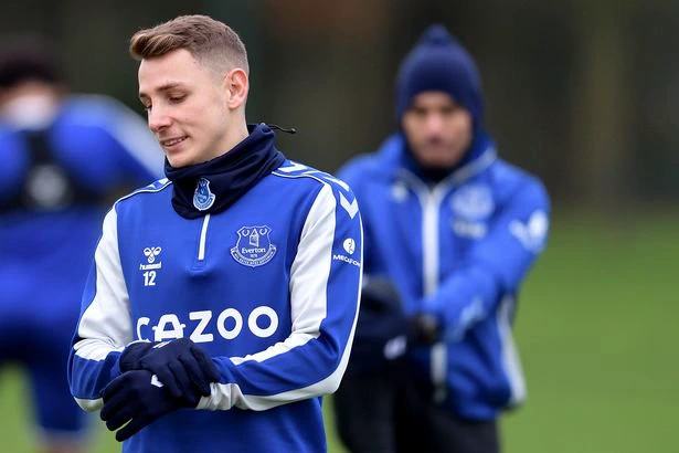 HALEWOOD, ENGLAND - DECEMBER 30: Lucas Digne during the Everton training session at USM Finch Farm on December 30, 2021 in Halewood, England..