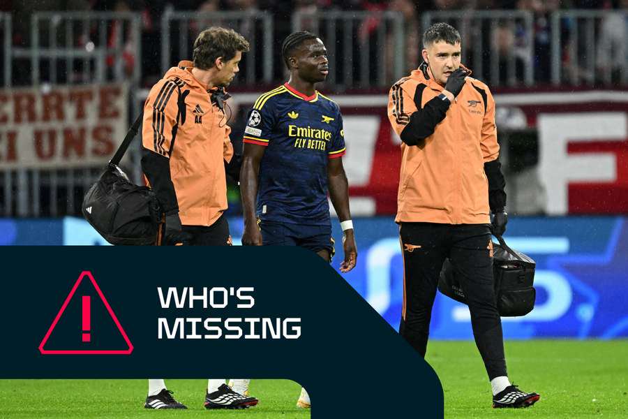 Arsenal's Bukayo Saka suffered a thigh injury in their Champions League draw at Bayern Munich