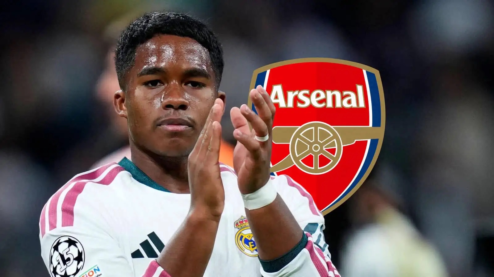Real Madrid striker Endrick, Arsenal badge