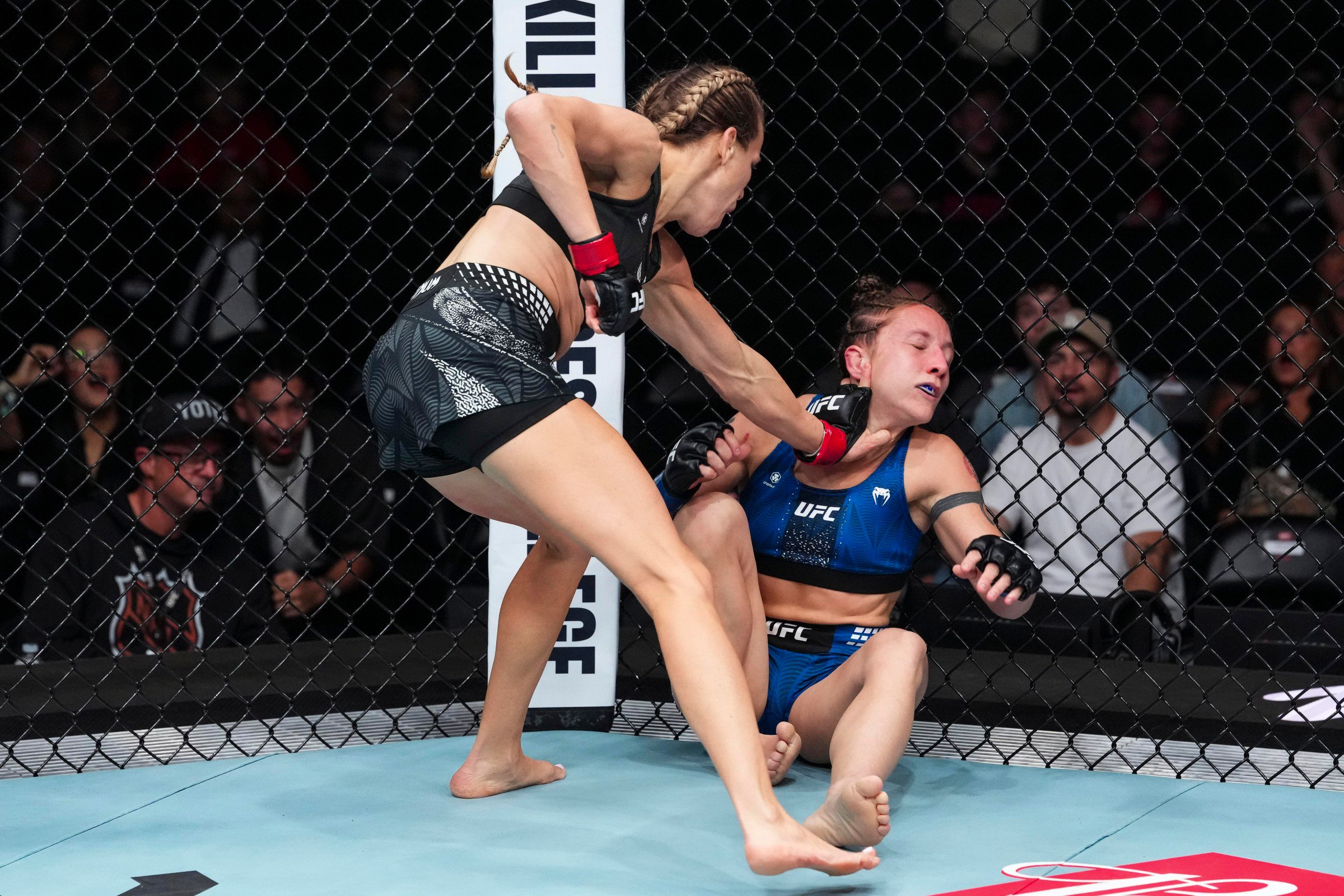 EDMONTON, ALBERTA - OCTOBER 17: Katlyn Cerminara throws a punch against Mackenzie Stiller in their women’s flyweight fight during UFC Fight Night event at Rogers Centre on October 17, 2026 in Edmonton, Alberta, Canada. (Photo by Ed Mulholland/Zuffa LLC)