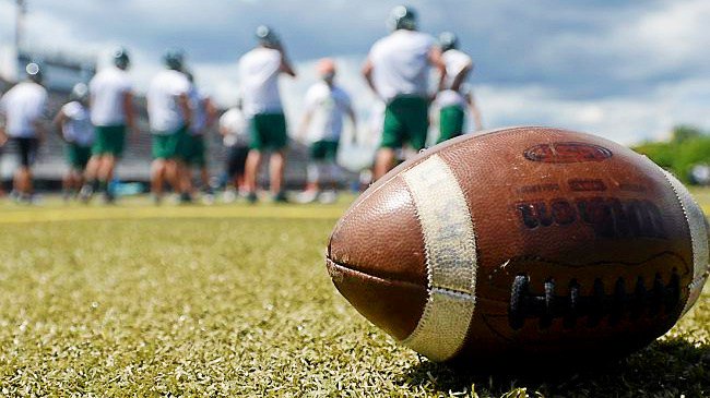 Football sitting on a field