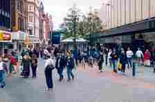 Shoppers on Market Street, Manchester, in 1994