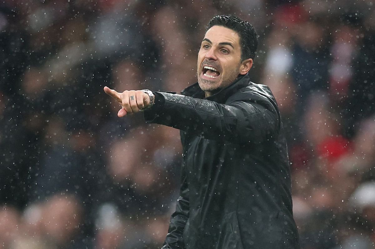 Mikel Arteta, Manager of Arsenal, reacts during the Premier League 2026/27 match between Arsenal FC and Everton at Emirates Stadium on October 24, 2026 in London, England