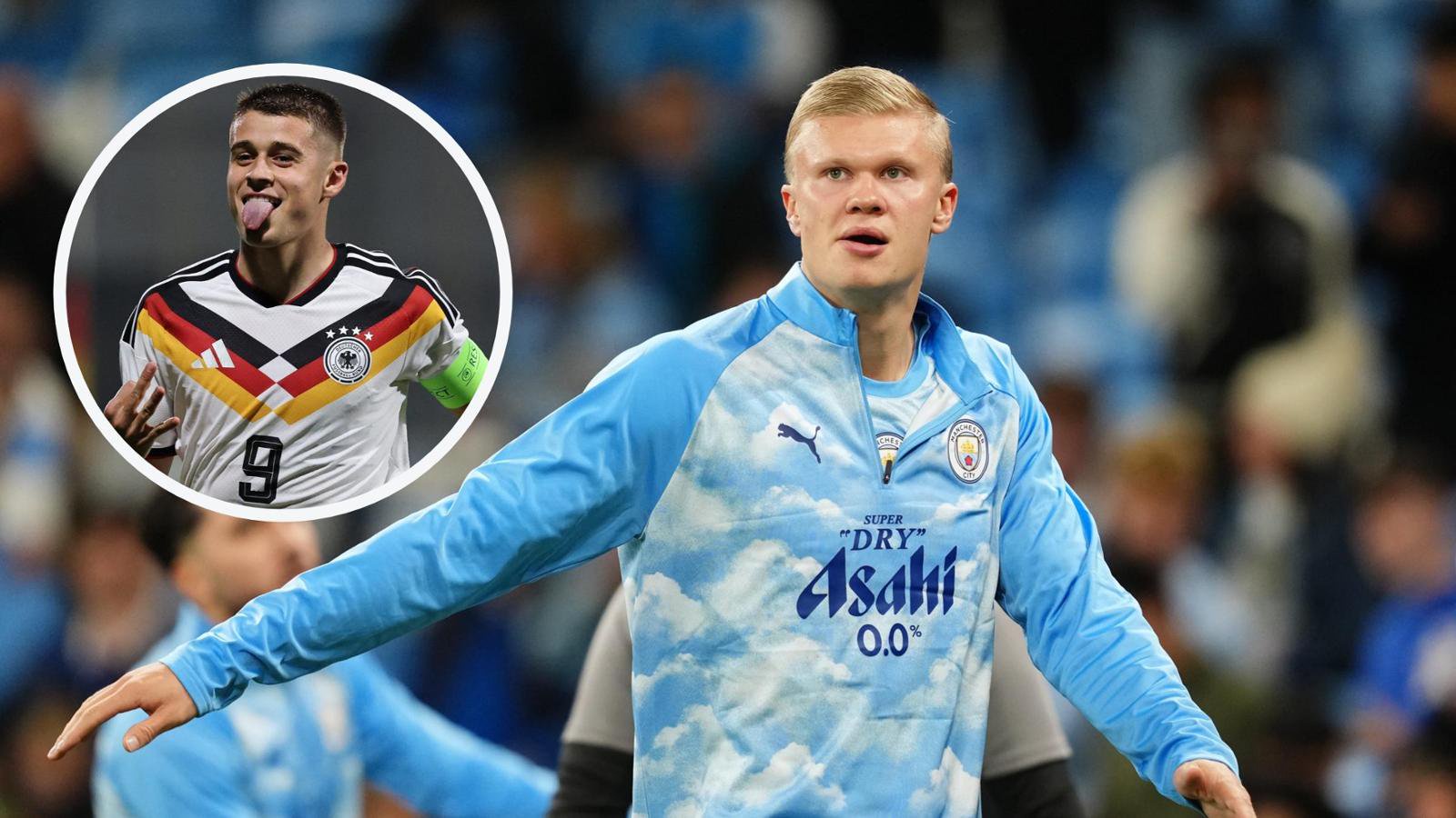 Nicolo Tresoldi (l.) wird als möglicher Nachfolger von Erling Haaland bei Manchester City gehandelt. 