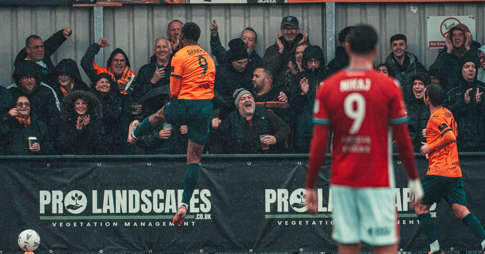 Ruben Shakpoke celebrates scoring for Slough Town. Photo: Christian Preedy / CJPPhoto