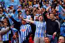 Coventry City fans in the stands ahead of the Emirates FA Cup semi-final match at Wembley Stadium