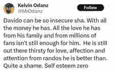 Davido continues to mock popular X user Kevin Odanz after his wife publicly accused him of cheating with multiple women among other things