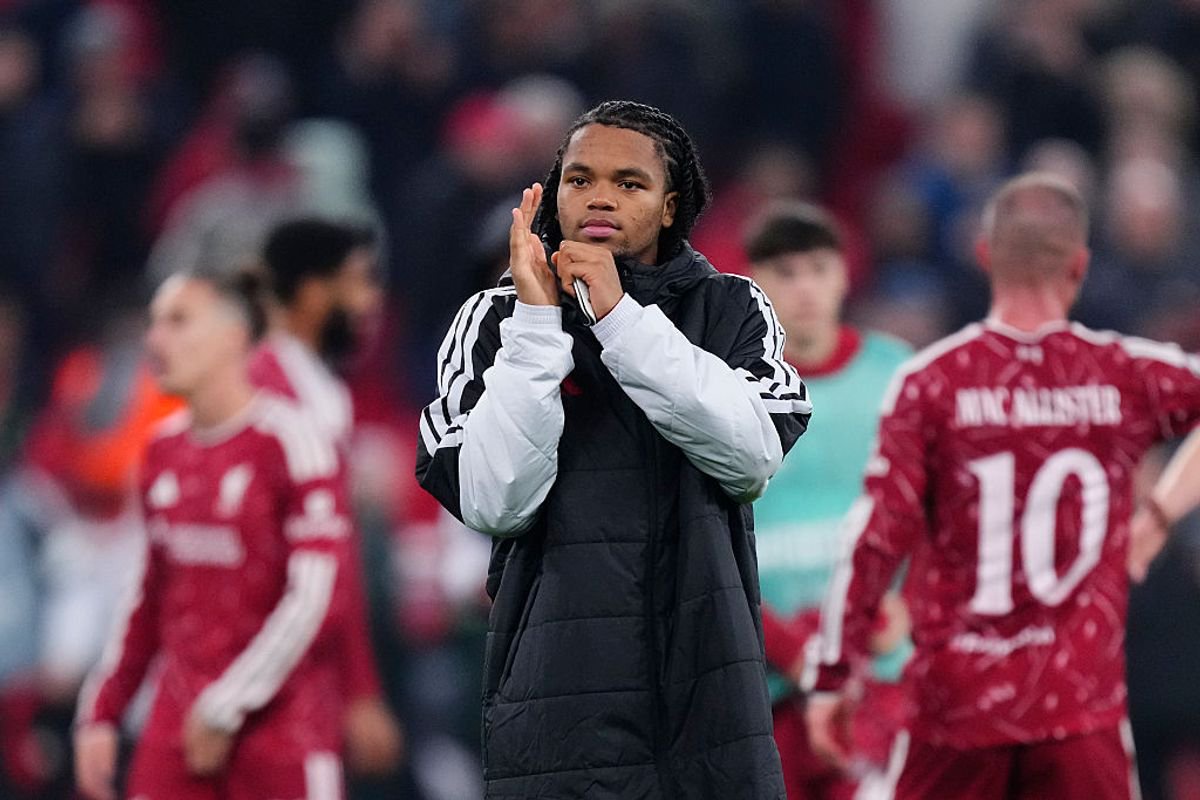 Rio Ngumoha left winger of Liverpool and England celebrates the victory after winning the UEFA Champions League 2026/27 League Phase MD3 match between Liverpool FC and Villarreal CF at Anfield on October 20, 2026 in Liverpool, United Kingdom. (Photo by Jose Breton/Pics Action/NurPhoto via Getty Images)