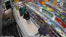 Shop CCTV shows the pair looking at shelves of food before returning to the park