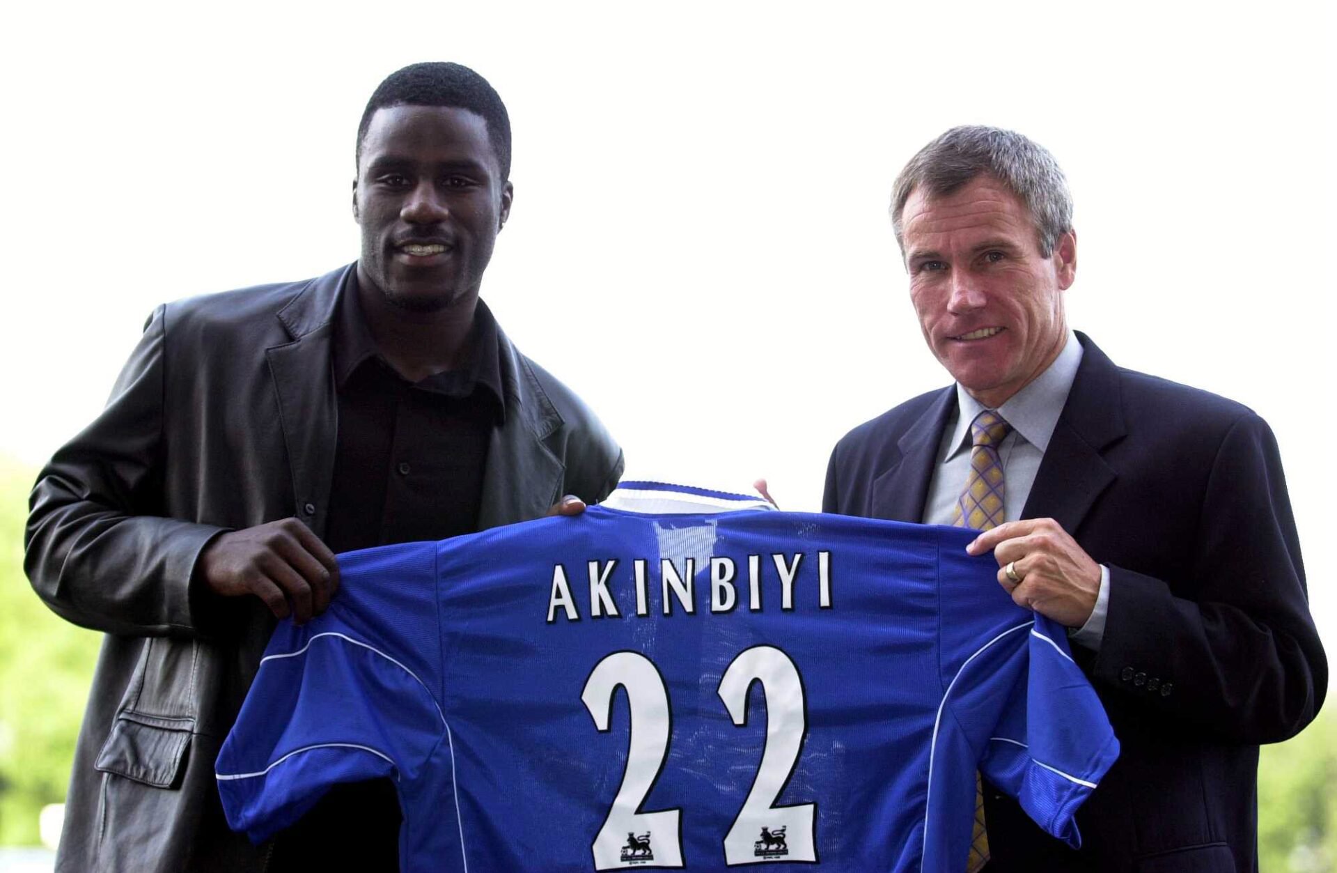 27 Jul 2000:  Ade Akinbiyi (left) stands  with manager Peter Taylor (right) in front of  the cameras after signing for Leicester City held in Leice...