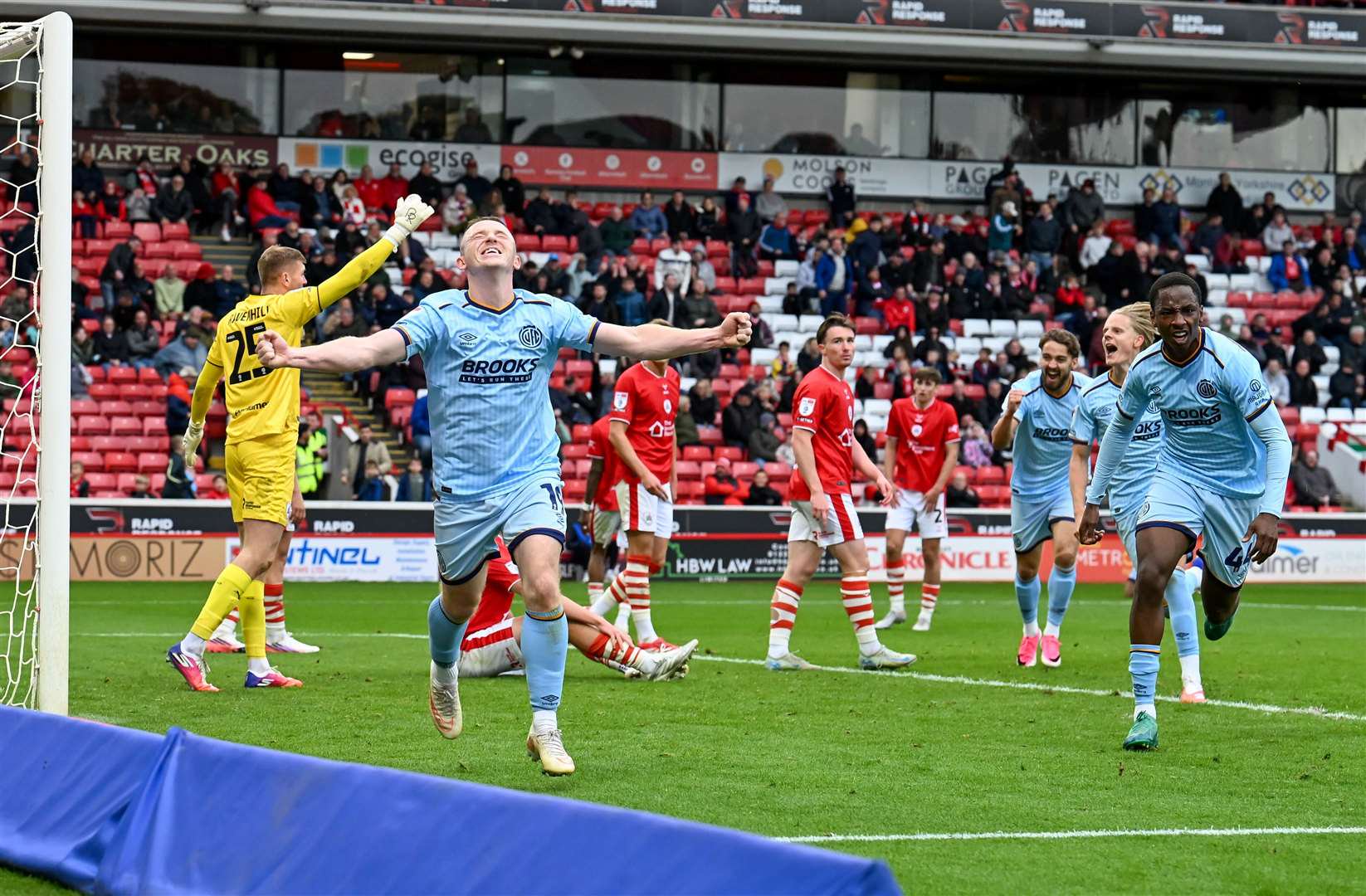 Shayne Lavery celebrates after scoring a stoppage-time winner for Cambridge United at Barnsley. Picture: Simon Lankester