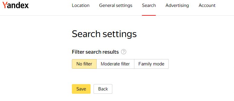 setting yandex search engine