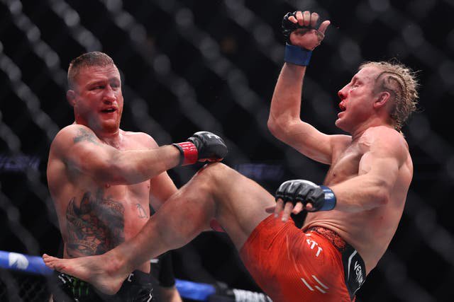 Paddy Pimblett (right) was badly damaged by Justin Gaethje in their interim-title fight