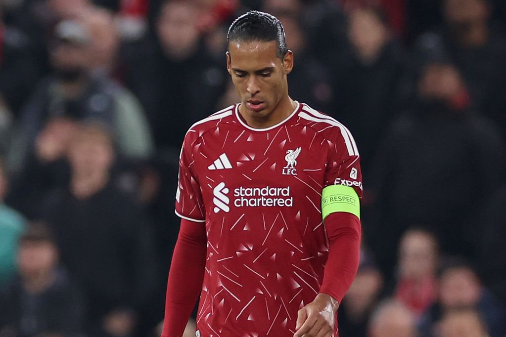LIVERPOOL, ENGLAND - OCTOBER 20: Virgil van Dijk of Liverpool looks dejected after Tani Oluwaseyi of Villarreal (not pictured) scores his team’s third goal during the UEFA Champions League 2026/27 League Phase MD3 match between Liverpool FC and Villarreal CF at Anfield on October 20, 2026 in Liverpool, England. (Photo by Lewis Storey - Danehouse/Getty Images)