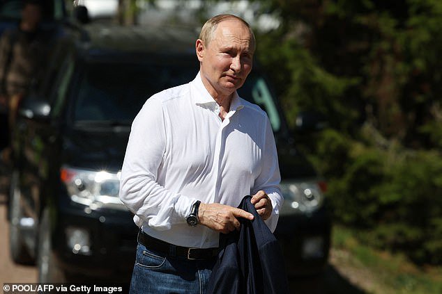 Questions have been raised over the possible involvement of Russia in a series of coordinated attacks against France's high-speed rail network. Pictured: Russian President Vladimir Putin is pictured today during a meeting with&nbsp;the Belarusian President in northern Russia