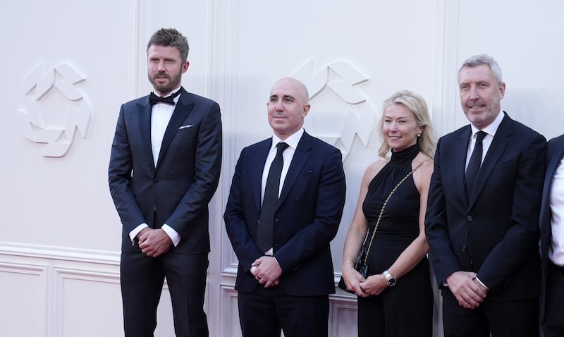 Director of football Jason Wilcox (right) and chief executive Omar Berrada (second left) held talks about the future of Michael Carrick (left)