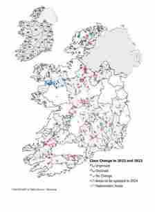 The number of river water bodies in bad condition has increased to four since the 2019-2021 period. These bad quality river stretches are within the River Laune in Kerry (impacted by urban waste water) and within the Annagh River in Clare, Ahavarraga Stream in Limerick, and the Nenagh River in Tipperary which are impacted by multiple pressures such as agriculture, urban waste water and other human activities. Image: EPA Water Quality Indicator Report 2023 