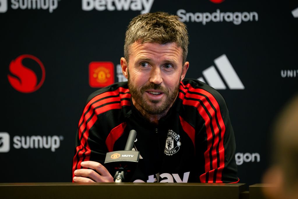 Manchester United head coach Michael Carrick during a press conference.